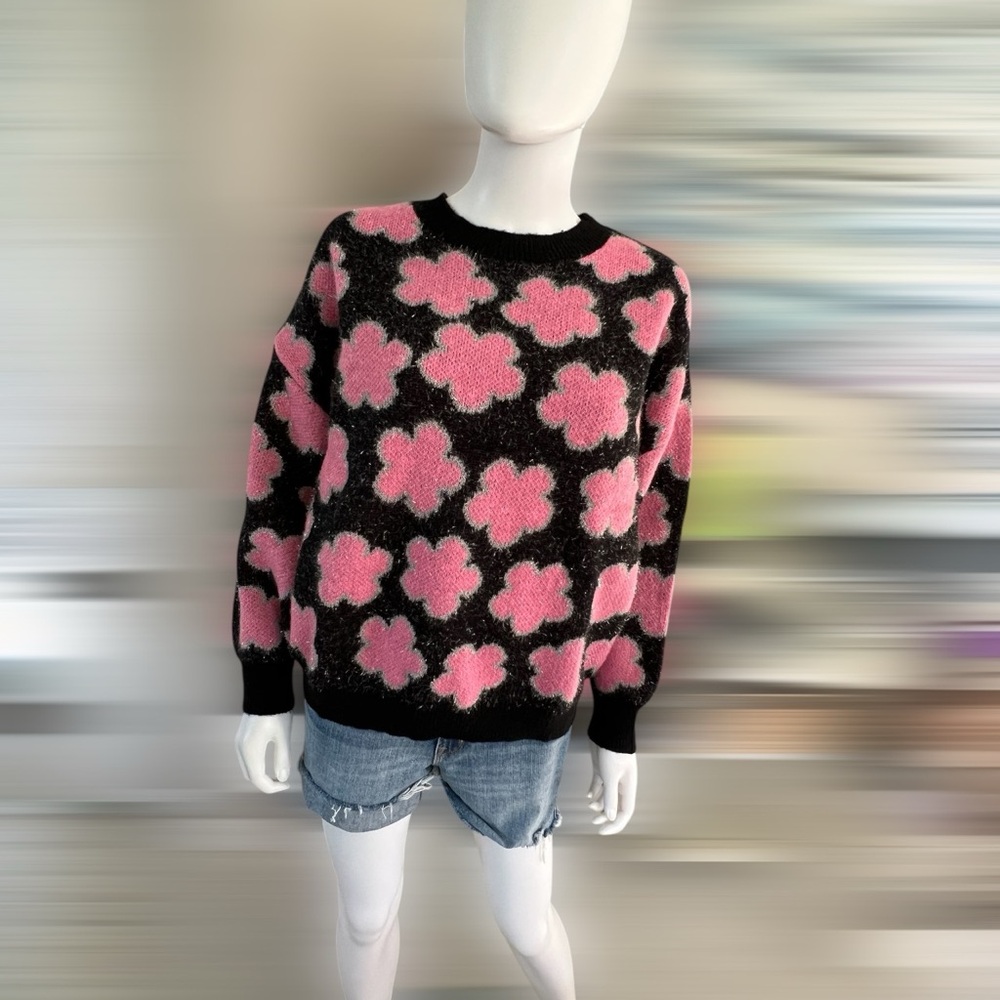 PEACH LOVE CALIFORNIA Floral print metallic silver detail sweater S M L - Picture 9 of 9